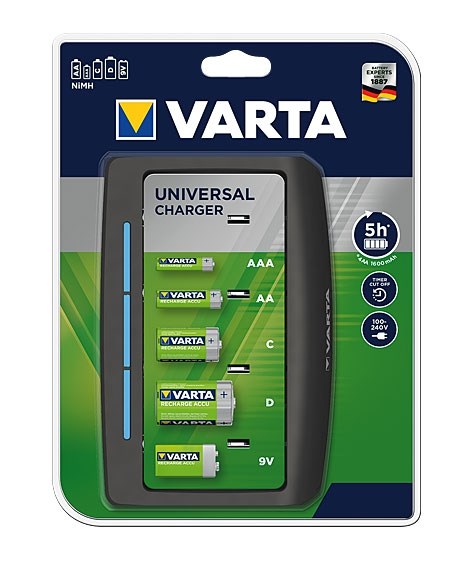 Bild von Varta Universal Ladegerät mit LED-Ladeanzeige, Sicherheitsabschaltung, exklusives Varta Design - Lädt 2 oder 4 AA, AAA, C, D oder 1x 9V - unbestückt