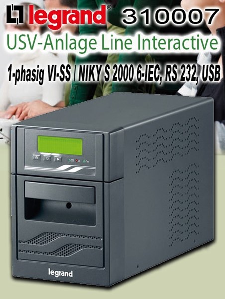 Bild von USV-Anlage Line Interactive 1-phasig VI-SS / NIKY S 2000 6-IEC, RS 232, USB / mit 6 IEC-Steckdosen 2000VA / 1.200W / Intelligente Mikroprozessorsteuerung