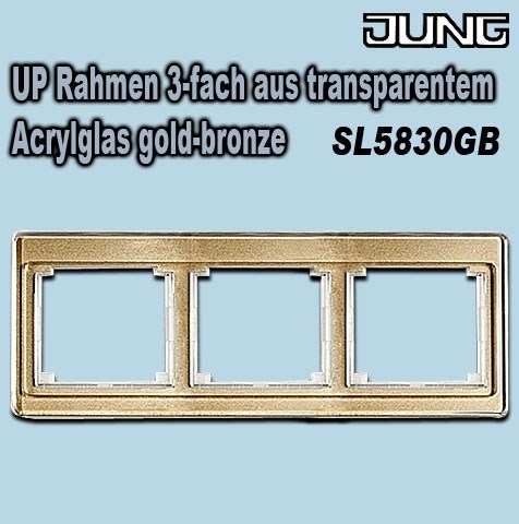 Bild von Jung UP Rahmen 3-fach aus transparentem Acrylglas für die waagerechte Kombination, farbig hinterlegt gold-bronze / IP20