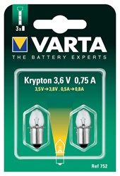 Bild von Varta Kryptonbirne mit 13,5s Sockel / 3,6V / 0,75 A / Art. 752 / 2er Blister