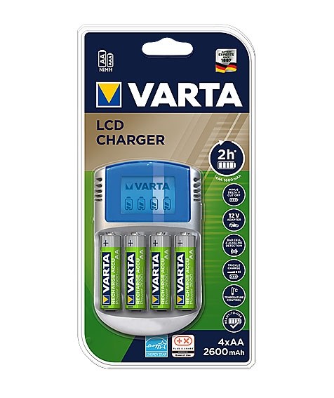 Bild von Varta Ready to Use LCD Charger inkl. 4 x AA 2.600 mAH Akkus + 12V Adapter + USB Kabel