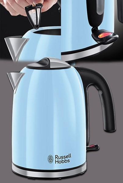 Bild von Russel Hobbs Colours Plus+ Heavenly Blue Wasserkocher mit Schnellkochfunktion für 1, 2 oder 3 Tassen / 1,7 l Fassungsvermögen / 2.400 Watt