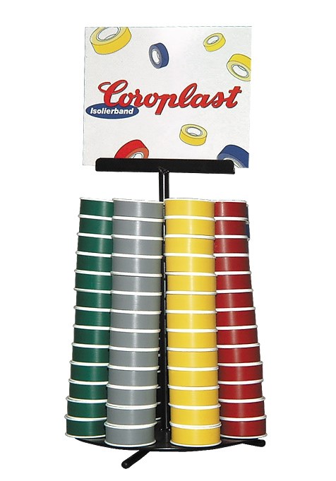Bild von Coroplast-Drehständer mit 104 Rollen Coroplast 301 farbig sortiert