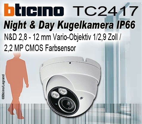 Bild von Night & Day Kugelkamera IP66 mit 2,8 12 mm Vario Objektiv 1/2,9 2,2 MP CMOS Farbsensor