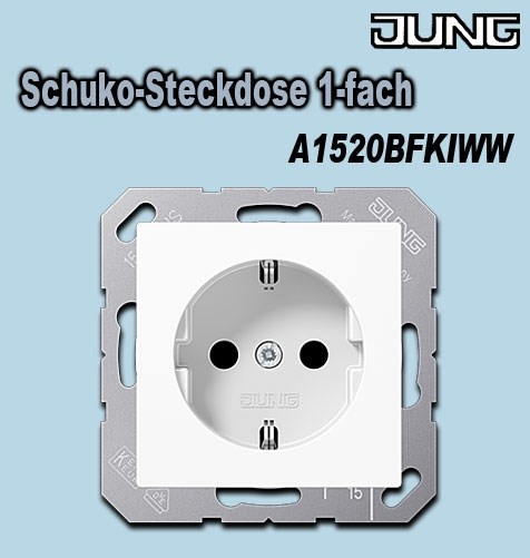 Bild von Schuko-Steckdose 1-fach 16 A 250 V mit Berührungsschutz, bruchsicher, mit Federklemmen für starre Leiter bis 2,5 mm² 55 x 55 mm / Thermoplast alpinweiß