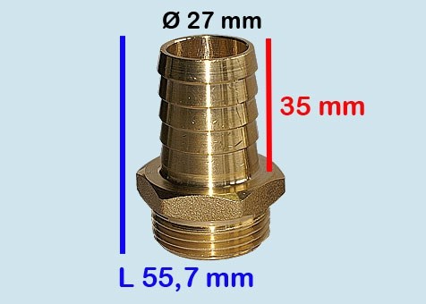 Bild von Verschraubung aus Messingl 1 Zoll AG / Gesamtlänge 55,7 mm / Tüllenlänge 35 mm / Ø 27 mm
