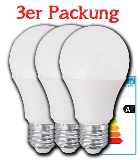 Bild von 3er Packung HV LED Glühlampen A60 / 1.055 Lumen / 12W / E27 / 3.000K / Warmweiß opal