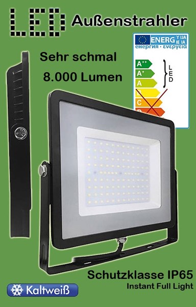 Bild von LED Außenstrahler IP65 schwarz / 8.000 Lumen / 100W / 220-240 V / 6.400 K / Kaltweiß