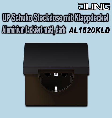 Bild von Jung UP Schuko Steckdose mit Klappdeckel (mit Rückstellfeder) 16A 250V / 70 x 70 mm / Aluminium lackiert matt, dark