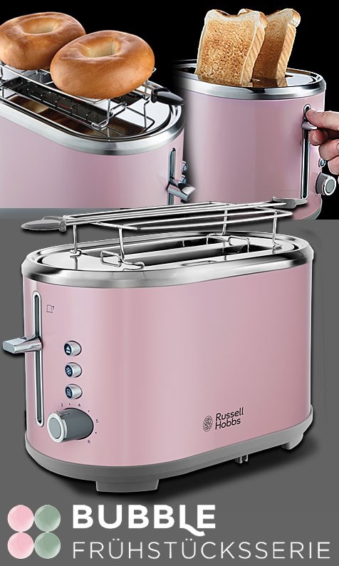 Kober. Bubble Soft Pink Toaster 930 Watt mit 6 einstellbare Bräunungsstufen  und 2 extra breiten Toastschlitzen