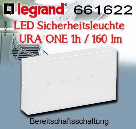 Bild von Legrand LED Sicherheitsleuchte URA ONE 1h / 160 lm / Bereitschaftsschaltung / für den Innenbereich