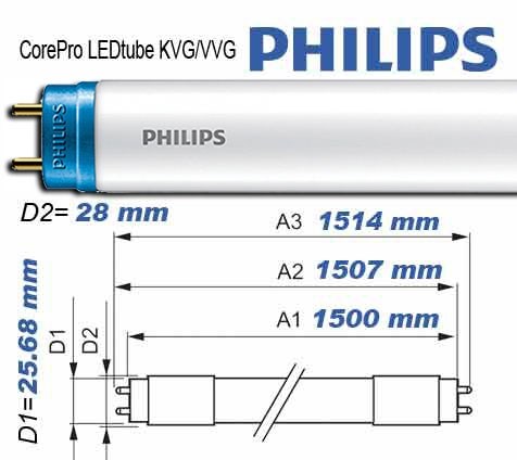 Bild von Philips T8 LED-Röhre CorePro LEDtube KVG/VVG / 2.200 Lumen / 20W / G13 / 220-240V / 4.000 K / 1.500 mm / 240 ° / 840 C G Neutralweiß / A+