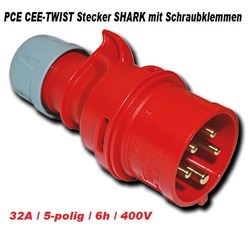 Bild von PCE CEE-TWIST Stecker SHARK mit Schraubklemmen IP44 / 32A / 5-polig / 6h / 400V mit Schraubklemmen