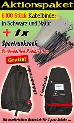 Bild von Aktionspaket Kabelbinder-Set 6.100 Stück Schwarz und Natur + 1 Sportrucksack Sonderedition Radmarathon 2017 GRATIS