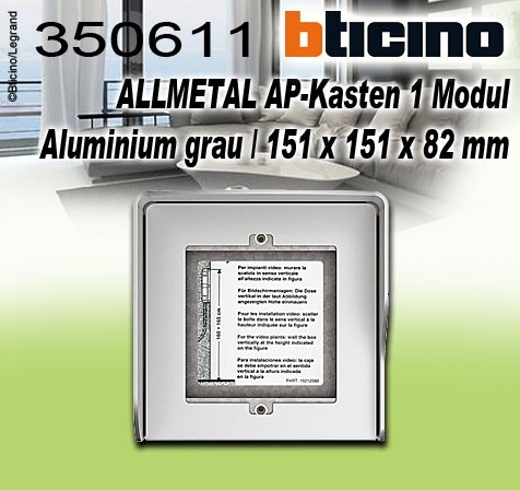 Bild von Bticino ALLMETAL AP-Kasten 1 Modul aus Aluminium grau / 151 x 151 x 82 mm