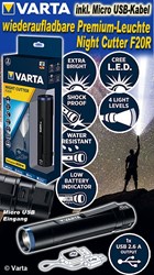 Bild von Varta wiederaufladbare LED Premium-Leuchte Night Cutter F20R inkl. Micro USB-Kabel und integrietem Micro USB-Eingang