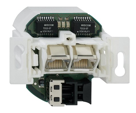 Bild von Optischer 2-Port Switch 100 Mbps + 2x RJ45 Port, Unterputzdose, für 2,2 mm POF Kabel