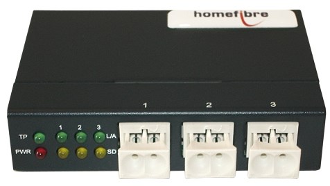 Bild von Optischer 3-Port Switch 100 Mbps + 1x RJ45 Port, für 2,2 mm POF Kabel, ext. Netzgerät