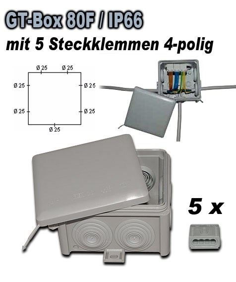 Bild von GT Box 80S IP66 mit 5 Steckklemmen 4-polig, 2,5 mm2 / grau
