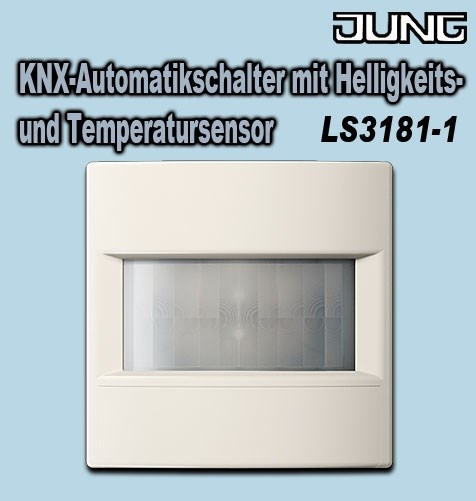 Bild von KNX-Automatikschalter universal Helligkeits- und Temperatursensor 1,1m mit LED / 180 Grad / Thermoplast (bruchsicher) hochglänzend