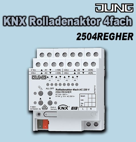 Bild von KNX Rollladenaktor, 4fach, REG, elektronische Handbedienung, LED-Statusanzeige, AC 230V / Art. 2504 REGHER