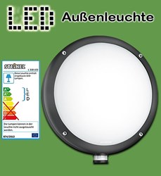 Bild von LED Sensor-Außenleuchte rund mit Unterkriechschutz / 753 Lumen / 9 W / 3.000 K / 360° / mit Dämmerungsschalter