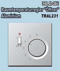 Bild von Jung UP Raumtemperaturregler Öffner / 1-polig mit Ein-/Ausschalter und Kontroll-LED / Aluminium