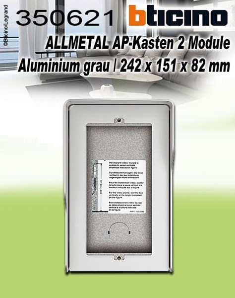 Bild von Bticino ALLMETAL AP-Kasten 2 Module aus Aluminium grau / 242 x 151 x 82 mm