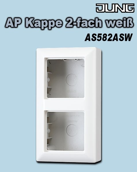 Bild von AP-Kappe 2-fach mit integrierter flammwidriger Bodenplatte und angeformtem Rahmen weiß glänzend / 156 x 85 x 47 mm