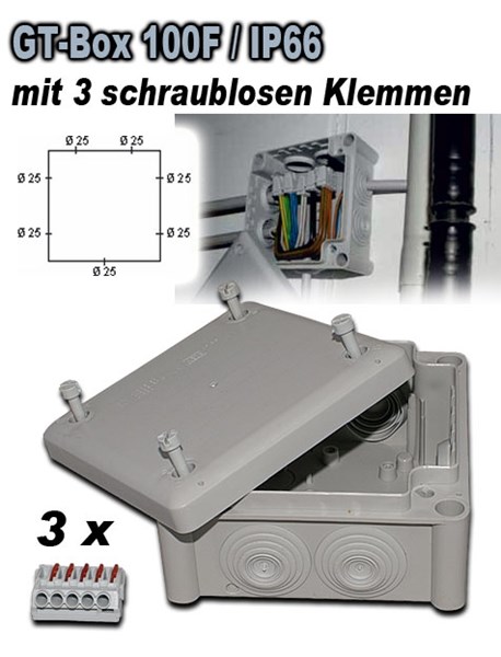 Bild von GT Box 100F / IP66 mit 3 schraublosen Klemmen 5-polig, 4 mm2 / grau