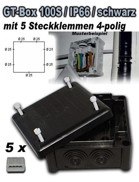 Bild von GT Box 100S / IP66 mit 5 Steckklemmen 4-polig, 2,5 mm2 / schwarz