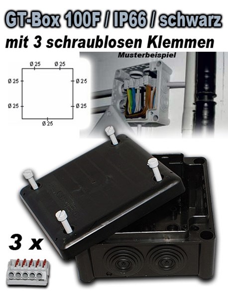 Bild von GT Box 100F / IP66 mit 3 schraublosen Klemmen 5-polig, 4 mm2 / schwarz