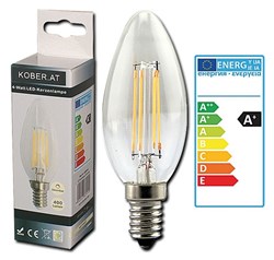 Bild von LED Filament Kerzenlampe C35 / 400 Lumen / 4W / E14 / 230V / 300° / 3.000K / Warmweiß klar / dimmbar