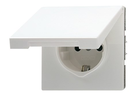 Bild von SCHUKO-Steckdose 16A 250V~, Klappdeckel, Berührungsschutz / Art. LS 520 KLKI LG