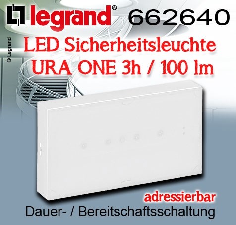 Bild von Legrand LED Sicherheitsleuchte adressierbar URA ONE 3h / 100 lm / Dauer-/Bereitschaftsschaltung / für den Innenbereich