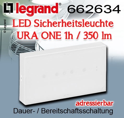 Bild von Legrand LED Sicherheitsleuchte adressierbar URA ONE 1h / 350 lm / Dauer-/Bereitschaftsschaltung / für den Innenbereich