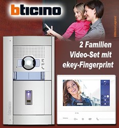 Bild von Bticino 2-Draht 2 Familien Farbvideo-Set mit ekey-Fingerprint 4-Kanal, CLASSE 300 V13E mit SFERA Allmetal UP