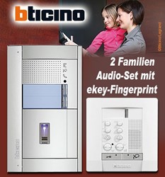 Bild von Bticino 2-Draht 2 Familien Audio-Set mit ekey-Fingerprint 2 Kanal, POLYX mit SFERA Allmetal UP