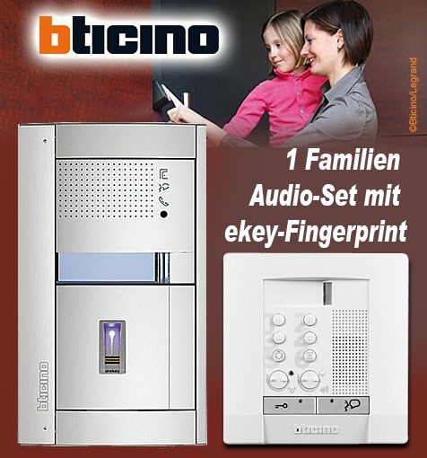 Bild von Bticino 2-Draht 1 Familien Audio-Set mit ekey-Fingerprint 4 Kanal, POLYX mit SFERA Allmetal UP