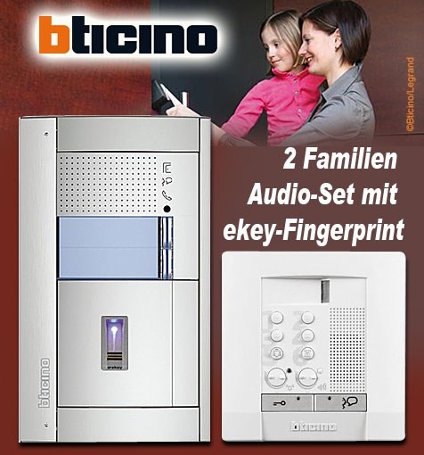 Bild von Bticino 2-Draht 2 Familien Audio-Set mit ekey-Fingerprint 4 Kanal, POLYX mit SFERA Allmetal UP