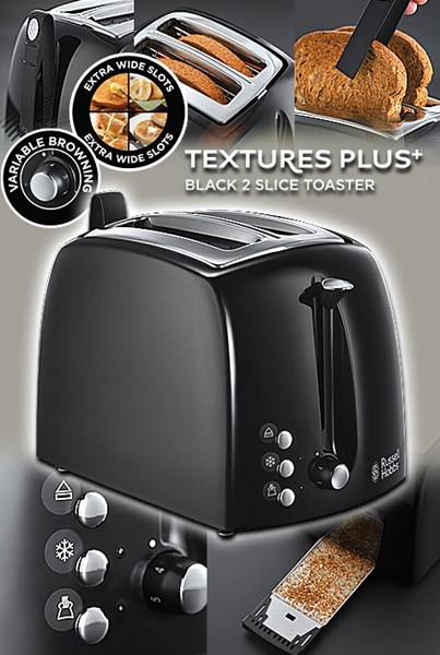 Bild von Russel Hobbs Textures Plus Toaster mit 2 extra breiten Toastschlitzen / 850 Watt