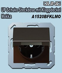 Bild von ung UP Schuko Steckdose IP44 mit Klappdeckel (mit Rückstellfeder) Mokka glänzend, bruchsicher