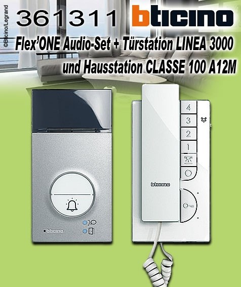 Bild von Bticino Flex&#8217;ONE Audio-Set mit Türstation LINEA 3000 und Hausstation CLASSE 100 A12M