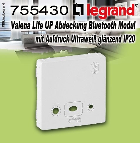 Bild von Legrand Valena Life UP Abdeckung Bluetooth Modul mit Aufdruck Ultraweiß glänzend IP20