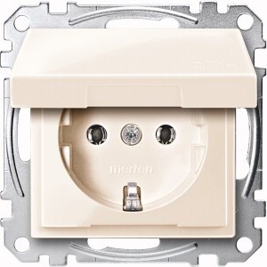 Bild von SCHUKO-Steckdose mit Klappdeckel, Steckklemmen, weiß glänzend, System M