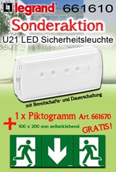 Bild von Legrand U21 LED Sicherheitsleuchte 100 LM, 3 Std, Bereitschafts-/ Dauerschaltung, IP42