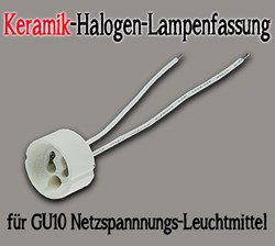 Bild von Keramik Halogen Lampenfassung für GU10 Netzspannnungs-Leuchtmittel max. 230V/100W / 11cm Kabel
