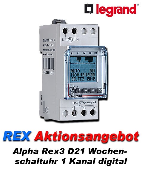 Bild von AlphaRex³ D21 digitale Wochenzeitschaltuhr / 230 VAC / 1 Kanal / 2TE