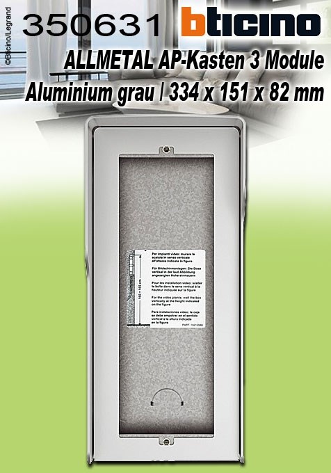 Bild von Bticino ALLMETAL AP-Kasten 3 Module aus Aluminium grau / 334 x 151 x 82 mm