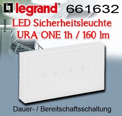 Bild von Legrand LED Sicherheitsleuchte URA ONE 1h / 160 lm / Dauer-/Bereitschaftsschaltung / für den Innenbereich